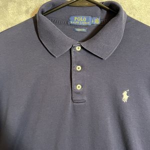 Polo Ralph Lauren Shirt Men's Large Navy Blue Classic Fit Short‎ Sleeve Pony